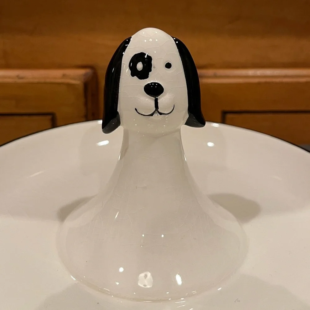 NEW Gerson Lone Elm Studios Black & White Porcelain Dog Themed Ring Jewelry Dish